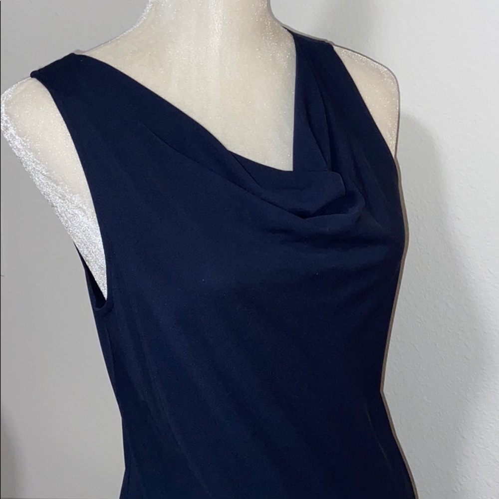 Beautiful Drape Neck Navy Mid Length Dress